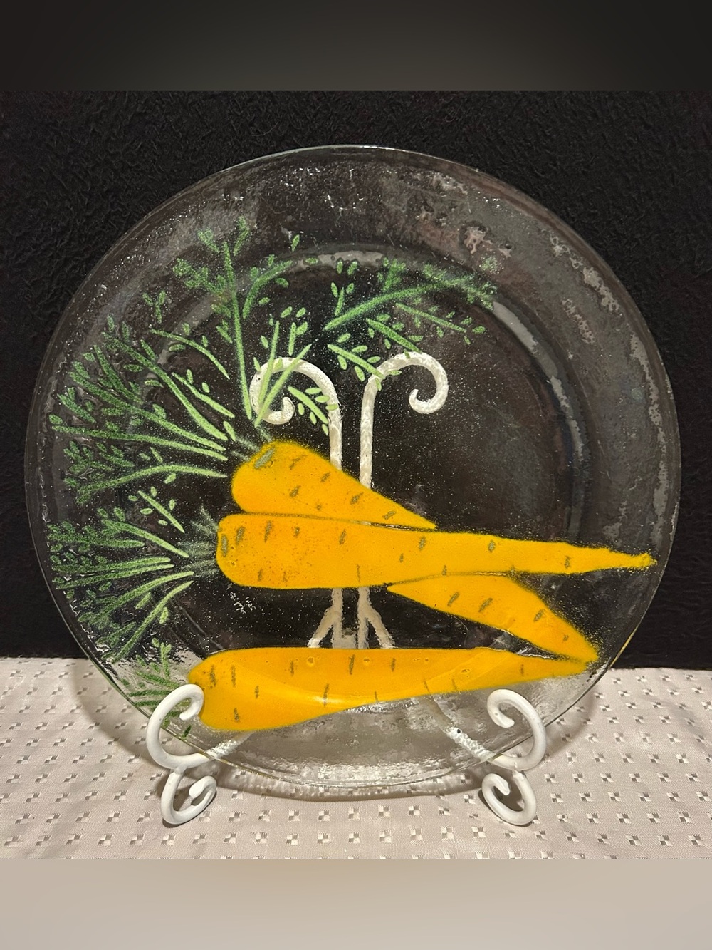 Saint Luke 1983 Fused Glass Carrot Plate Dish 10.5 Inch Artist Signed